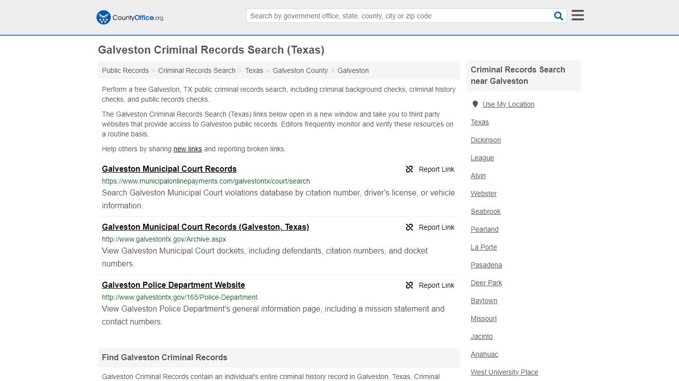 Galveston Criminal Records Search (Texas) - County Office